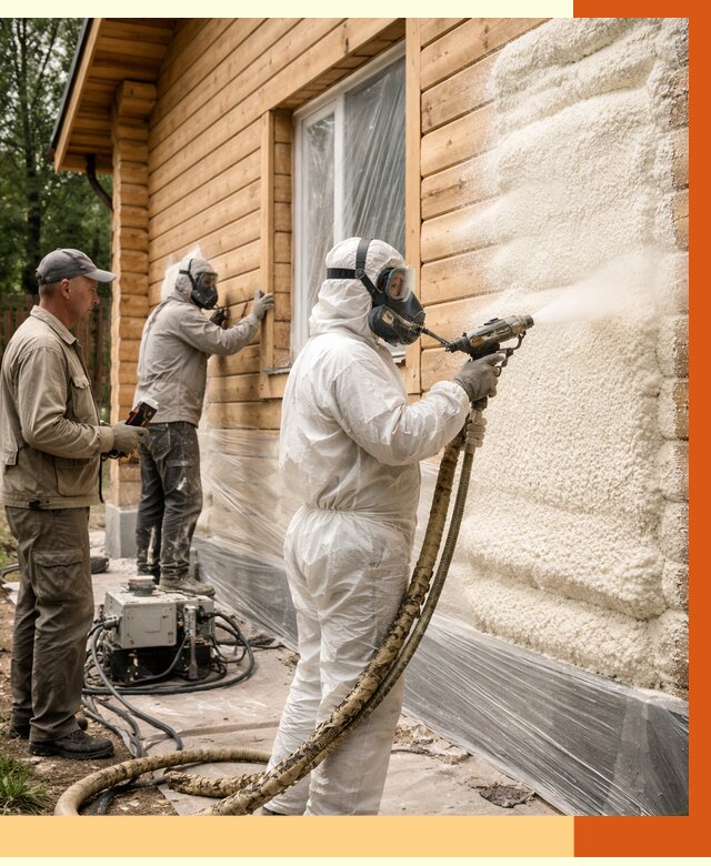 Утепление дома из бруса ППУ в Пушкине от 4165 руб/м2 под ключ | ТепломастерПшн