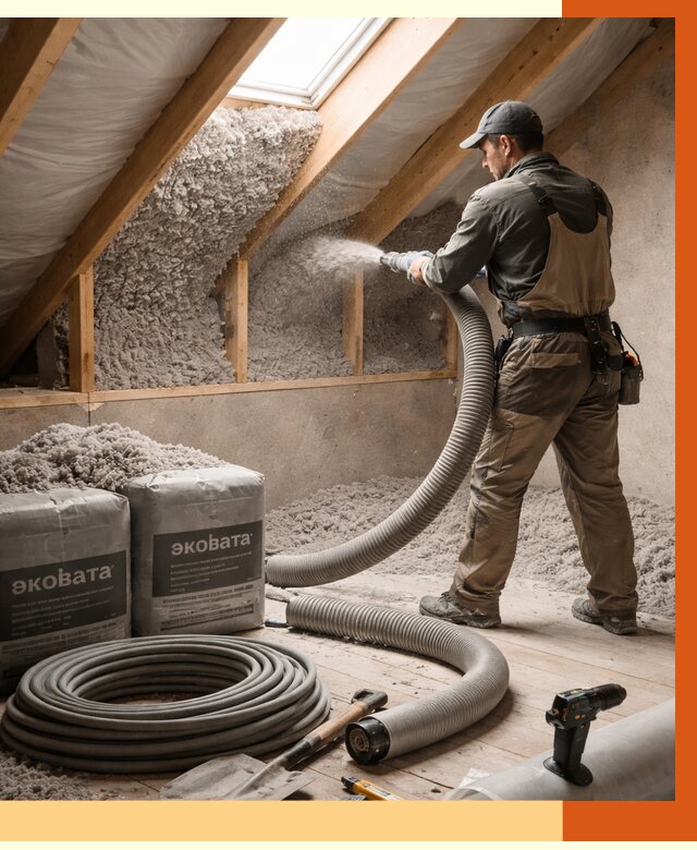 Утепление мансарды эковатой в Пушкине от 2380 руб/м2 — монтаж, задувка, цена | ТепломастерПшн