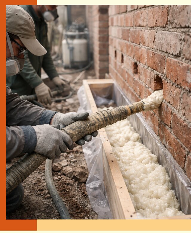 Заливка ППУ в пустоты кирпичной стены в Пушкине