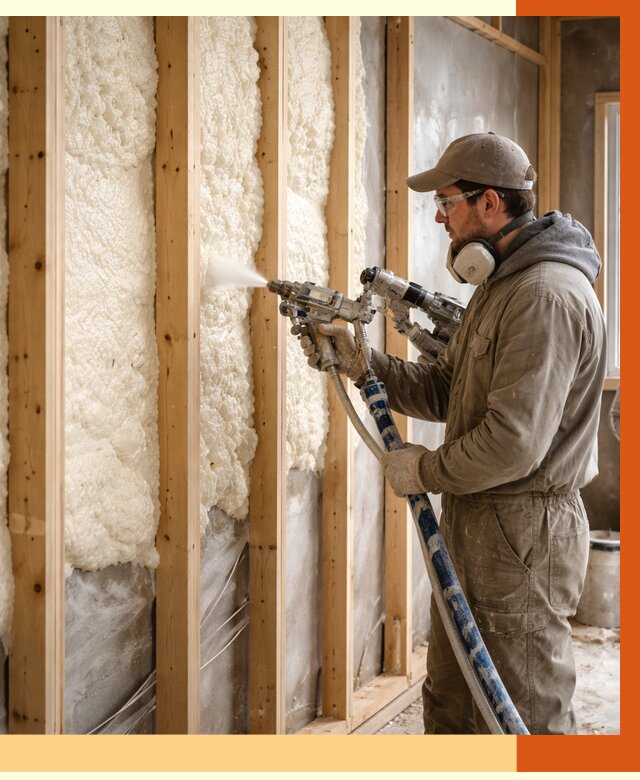 Утепление каркасной стены ППУ в Пушкине от 4597 руб./м2 под ключ | ТепломастерПшн