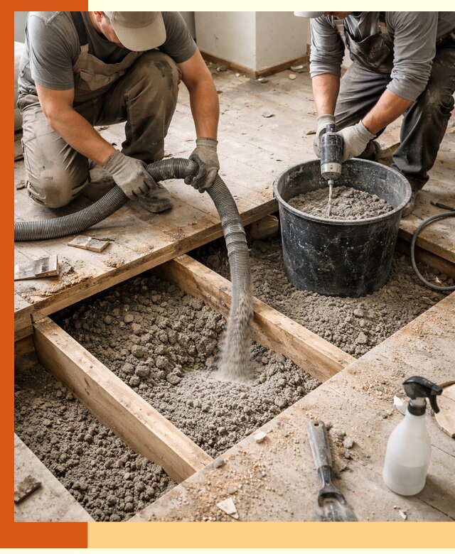 Заполнение пустот пола в Пушкине полиуретаном и пенополистиролом