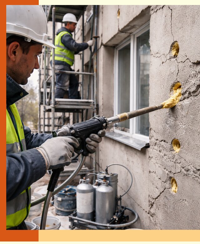 Заполнение пустот в фасаде и утепление стен в Пушкине