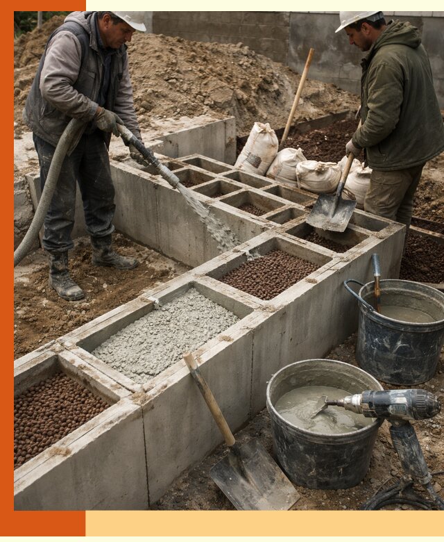 Заполнение полостей фундамента в Пушкине герметичным утеплением и повышением прочности