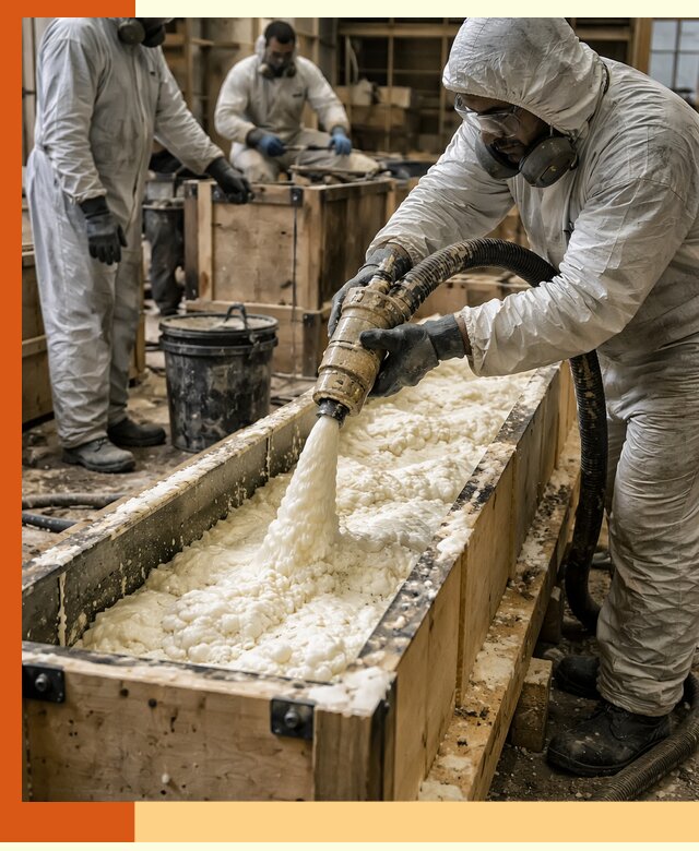 Заливка пенополиуретана в формы для утепления в Пушкине